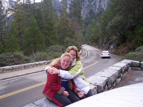 Family on trail near Yosemite Valley post office 