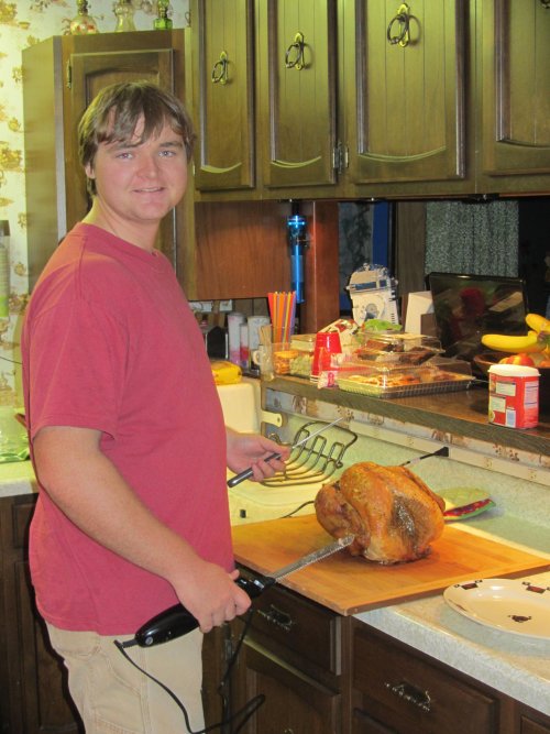 Jonny carving the turkey