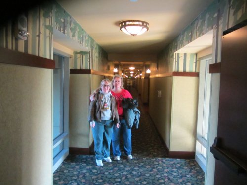 Melissa and mom in hallway at Grand Californian Hotel