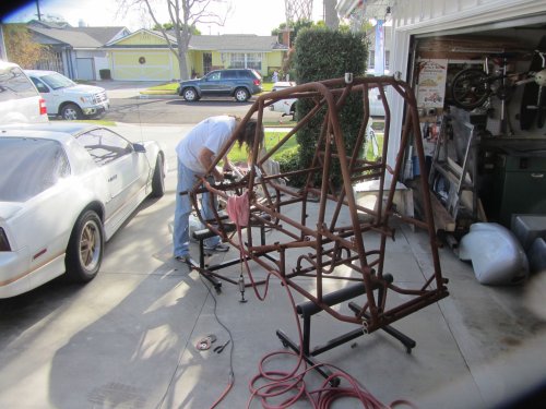 Dad working on race car