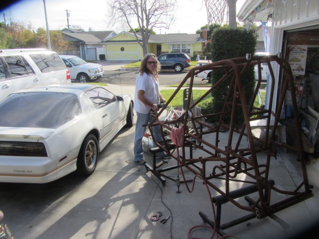 Dad working on race car
