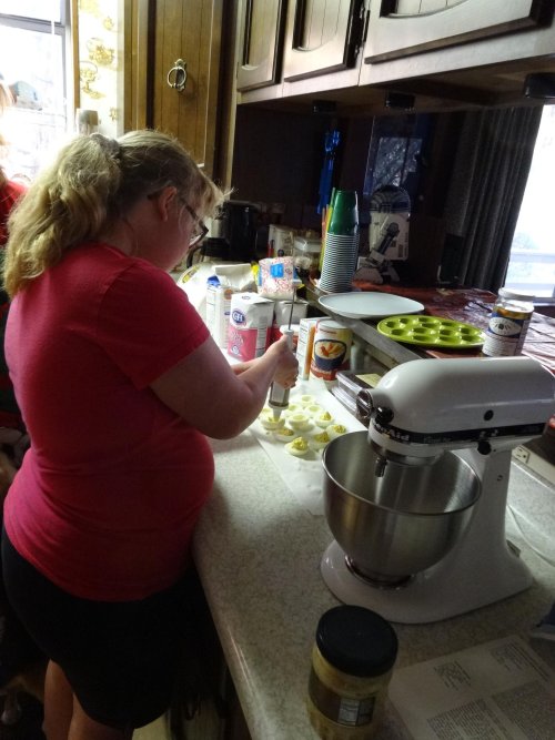 Missy making the deviled eggs