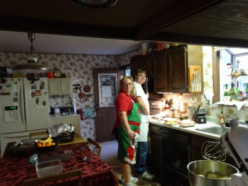 Mom and Jonny preparing dinner