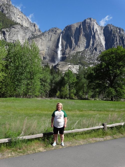 Mom with falls in background