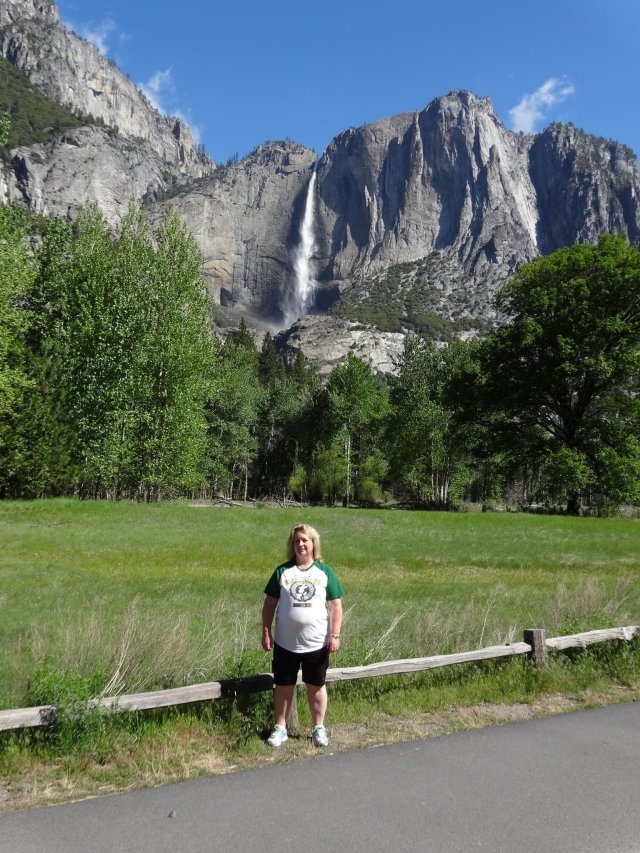 Mom with falls in background