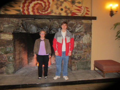Kids by fireplace at Ahwahnee