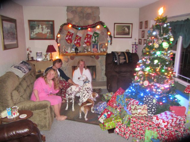 Family preparing to open presents