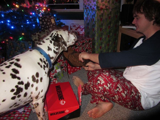Jonny trying on new boots