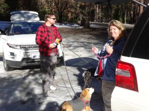 Jonny, mom and dogs at lunchtime