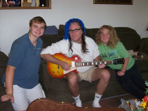 Kids & dad and new guitar on birthday 