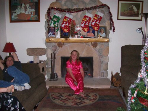 Melissa showing off new pajamas 
