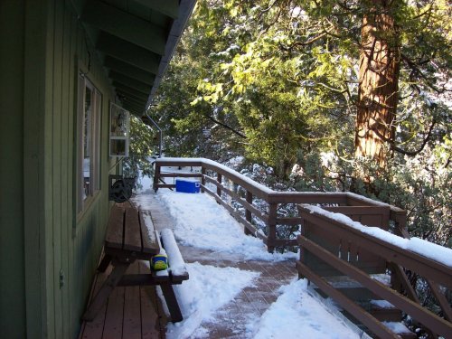 Snow on the deck at Bass Lake 