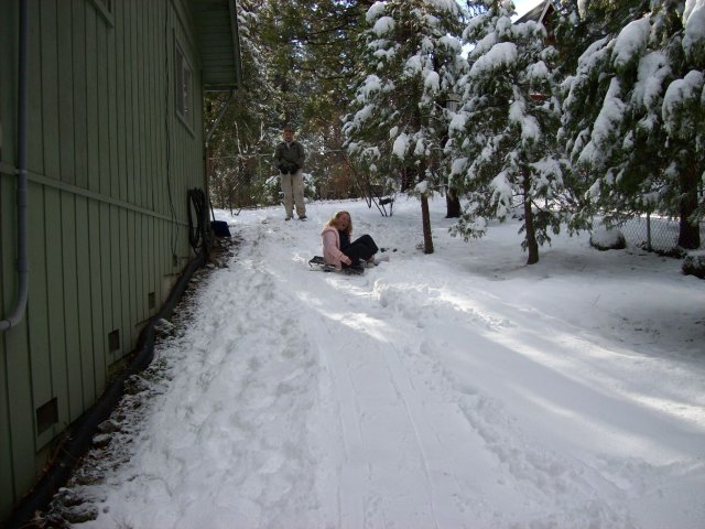 Melissa trying out Jonny's sled run 