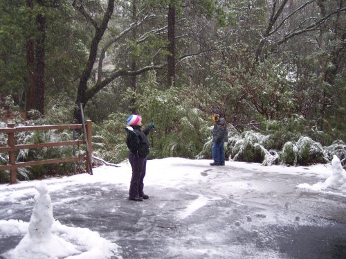 Melissa throwing snowballs at Jonny 