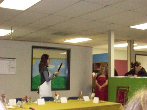 Meliaas as Lady Katherine in her school play 
