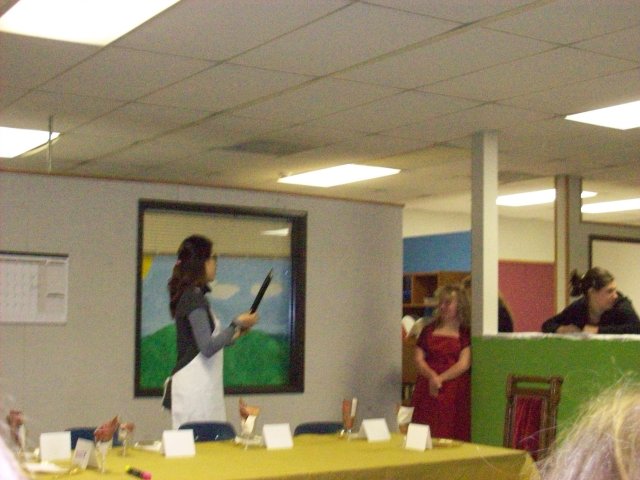Meliaas as Lady Katherine in her school play 