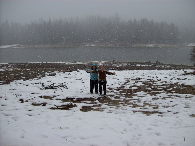 Melissa and Lori enjoying the snowstorm 