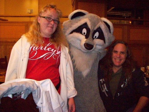 Missy, dad, and raccoon 