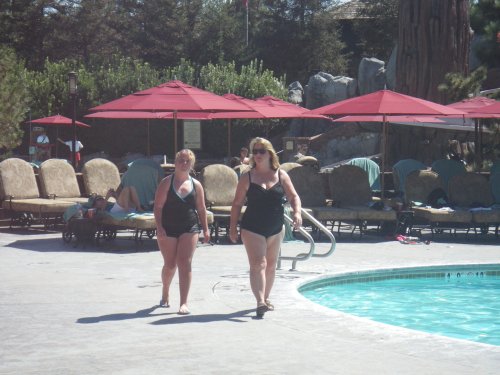Missy and mom at the pool 