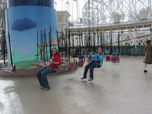 Dad and Missy on swings