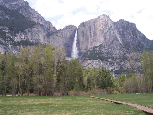 Yosemite Falls across meadow 
