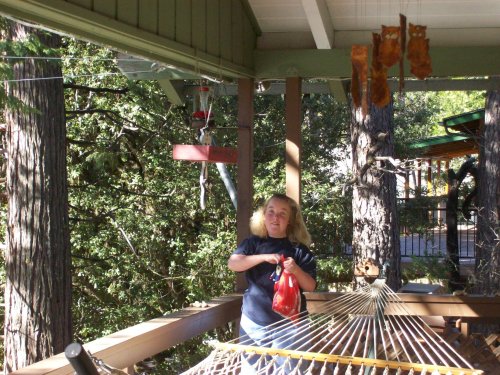 Melissa settting out peanuts for the wildlife 