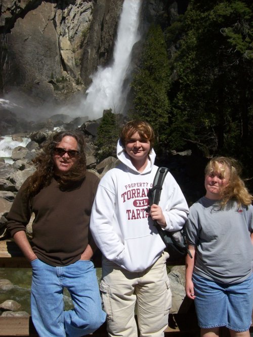 Dad & kids at Yosemite falls 