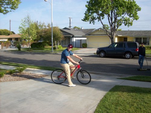 Jonny trying out bicycle 