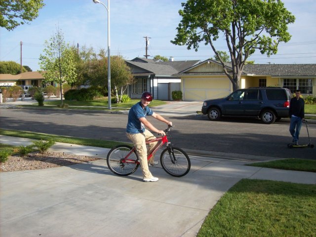 Jonny trying out bicycle 