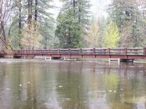Merced river under hanging bridge 