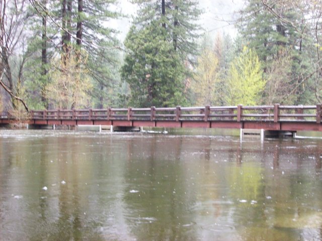 Merced river under hanging bridge 