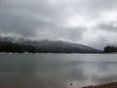 Snowy view of the lake 