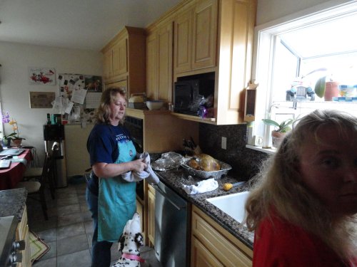 Mom and Melissa preparing Easter dinner 