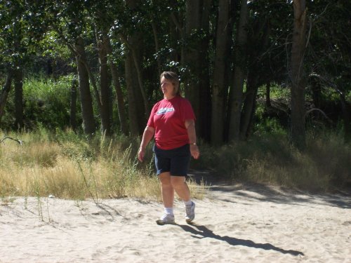 Lori hiking along Merced River 