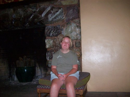 Melissa by fireplace at Ahwahnee 