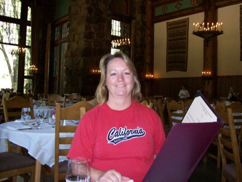 Lori at lunchtime in the Ahwahnee 