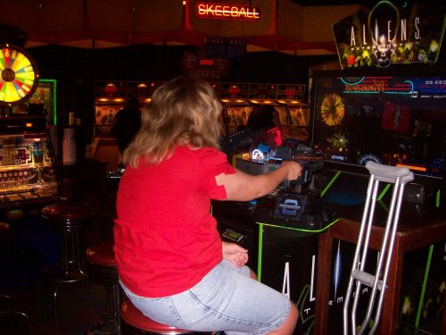Melissa shooting aliens 