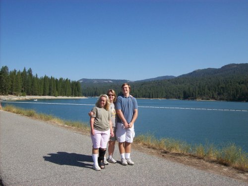 Melissa, Jonny & mom on Bass Lake dam 