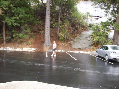 Lori venturing across the parking lot 