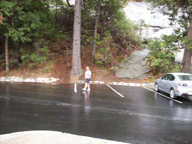 Lori venturing across the parking lot 