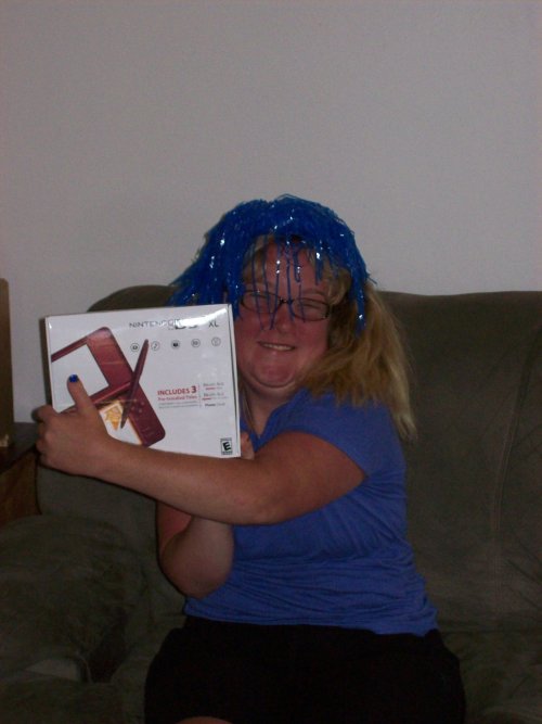 Melissa showing off her new Nintendo DS XL 