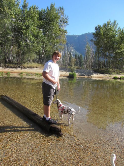 Jonny and Dixie in the river 