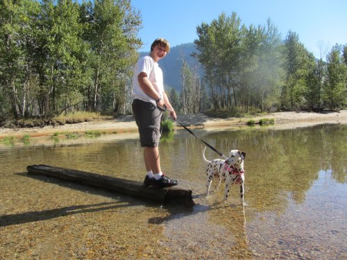Jonny and Dixie in the river 