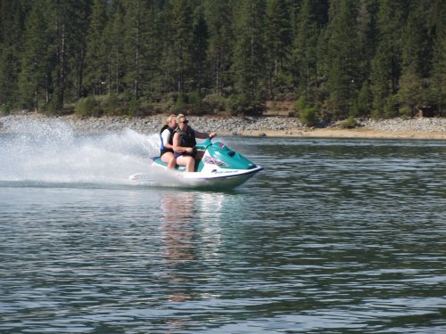 Mom and Missy racing along 