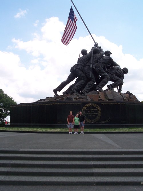 Family in front of Iwo Jima memorial at Arlington National Cemetary 
