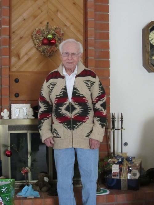 Grandpa modeling new sweater 