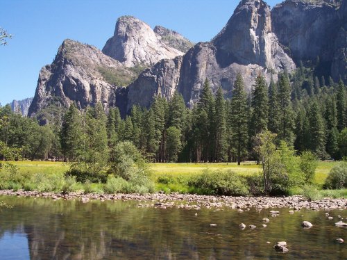Merced River and meadow in Yosemite Valley 